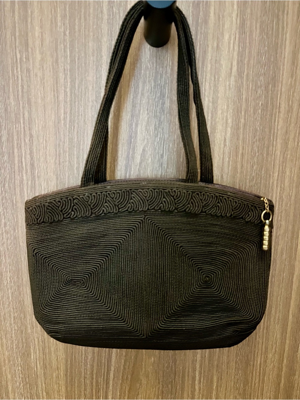 Vintage Dark Brown 1940’s Corde Purse with Brass Decorative Zipper Pull